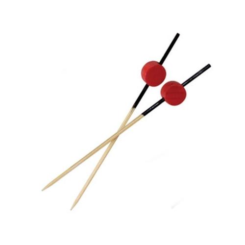 Bamboo Pick Black w Red Bead 3.5"